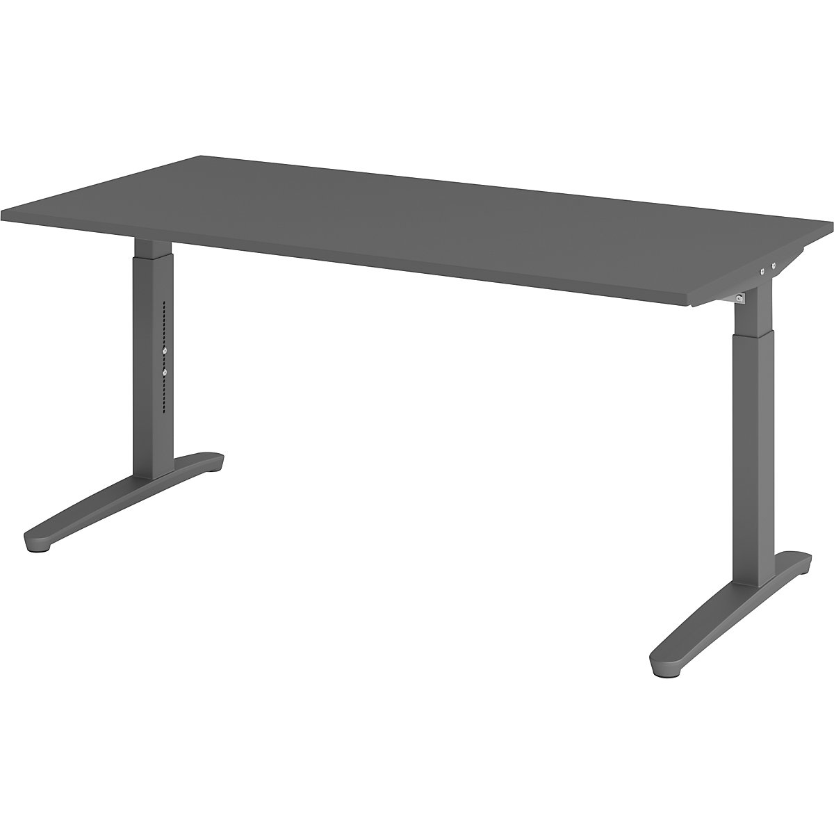 Scrivania con basamento a C ANNY – eurokraft pro, regolabile in altezza 650 – 850 mm, larghezza 1600 mm, grafite / grafite-0
