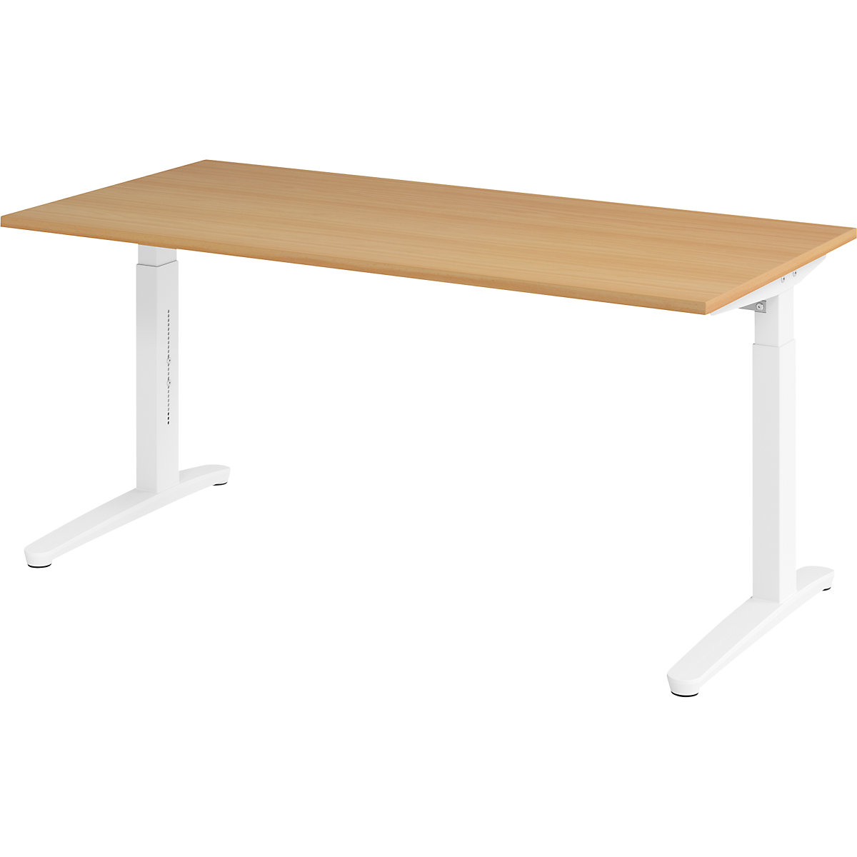 Scrivania con basamento a C ANNY – eurokraft pro, regolabile in altezza 650 – 850 mm, larghezza 1600 mm, faggio / bianco-0