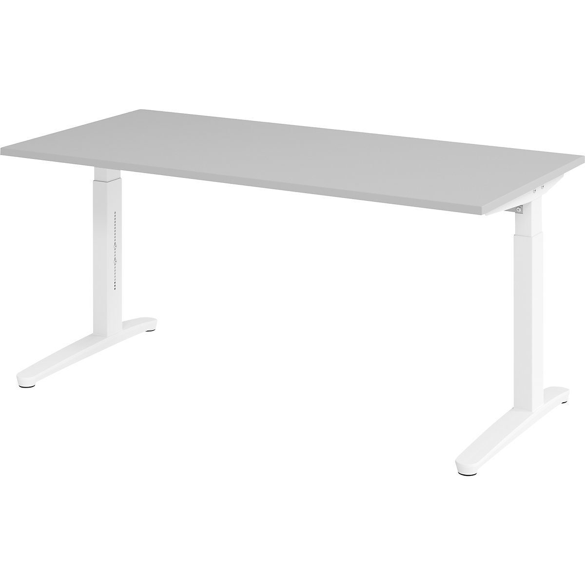 Scrivania con basamento a C ANNY – eurokraft pro, regolabile in altezza 650 – 850 mm, larghezza 1600 mm, grigio chiaro / bianco-0