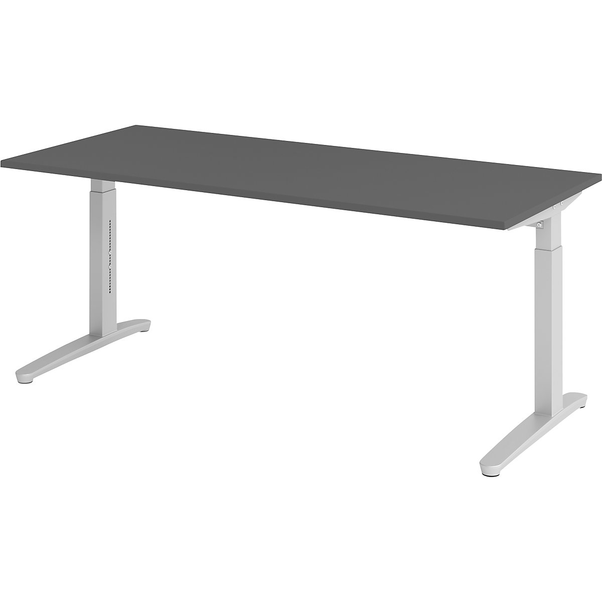 Scrivania con basamento a C ANNY – eurokraft pro, regolabile in altezza 650 – 850 mm, larghezza 1800 mm, grafite / alluminio brillante-0