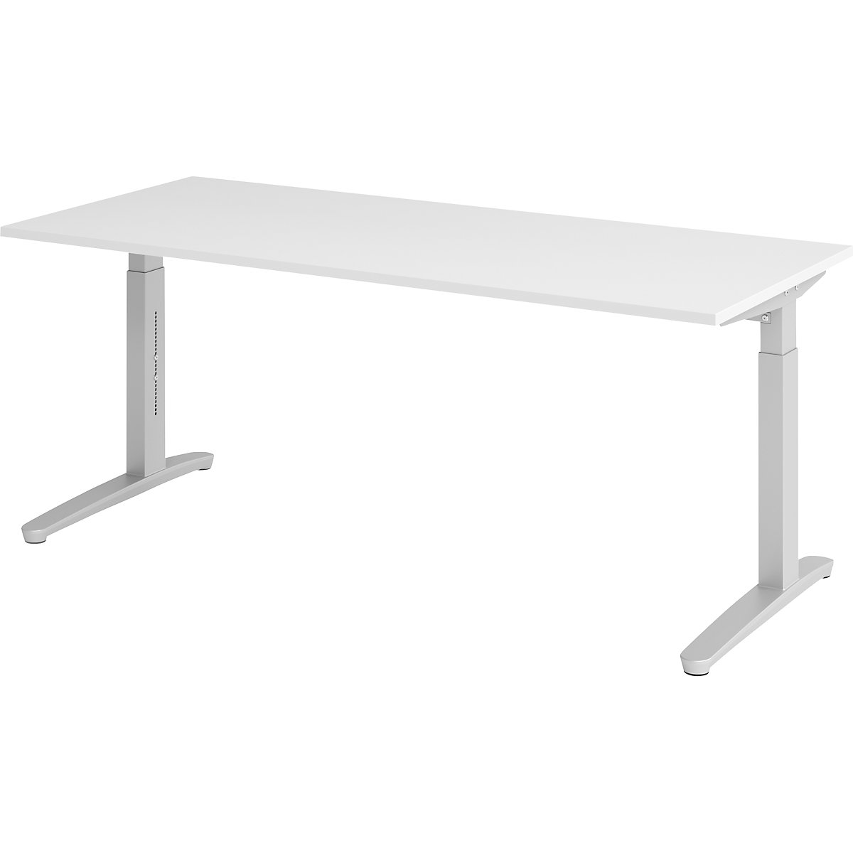 Scrivania con basamento a C ANNY – eurokraft pro, regolabile in altezza 650 – 850 mm, larghezza 1800 mm, bianco / alluminio brillante-0