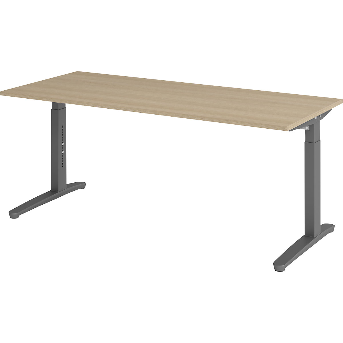 Scrivania con basamento a C ANNY – eurokraft pro, regolabile in altezza 650 – 850 mm, larghezza 1800 mm, quercia / grafite-0