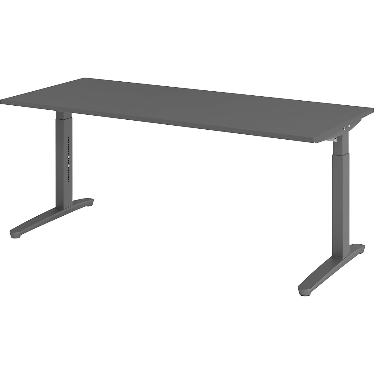 Scrivania con basamento a C ANNY – eurokraft pro, regolabile in altezza 650 – 850 mm, larghezza 1800 mm, grafite / grafite-0