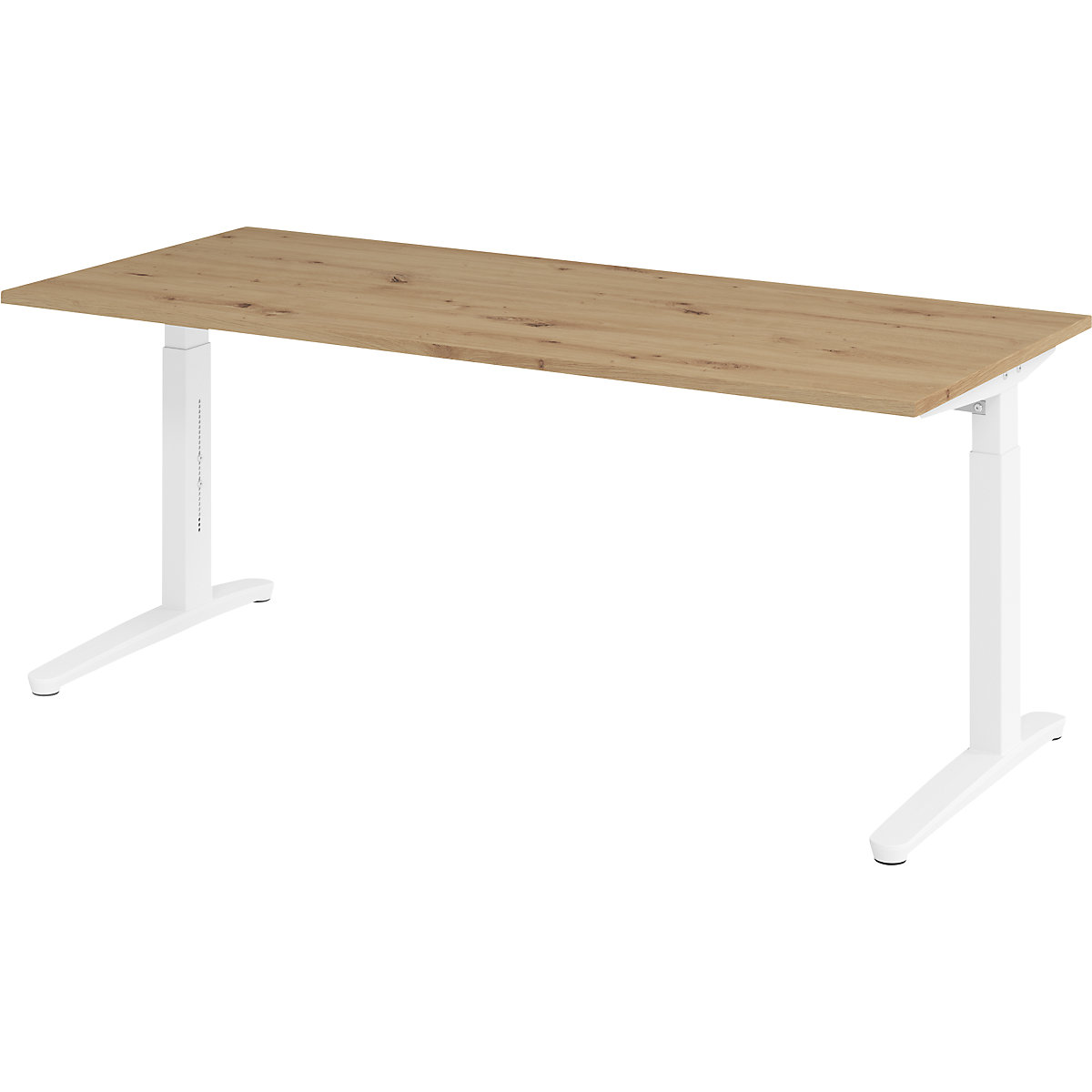 Scrivania con basamento a C ANNY – eurokraft pro, regolabile in altezza 650 – 850 mm, larghezza 1800 mm, rovere nodato / bianco-0