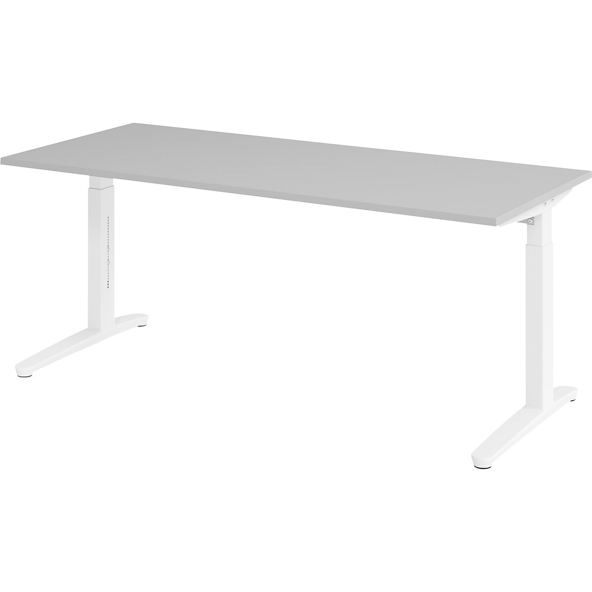 Scrivania con basamento a C ANNY – eurokraft pro, regolabile in altezza 650 – 850 mm, larghezza 1800 mm, grigio chiaro / bianco-0