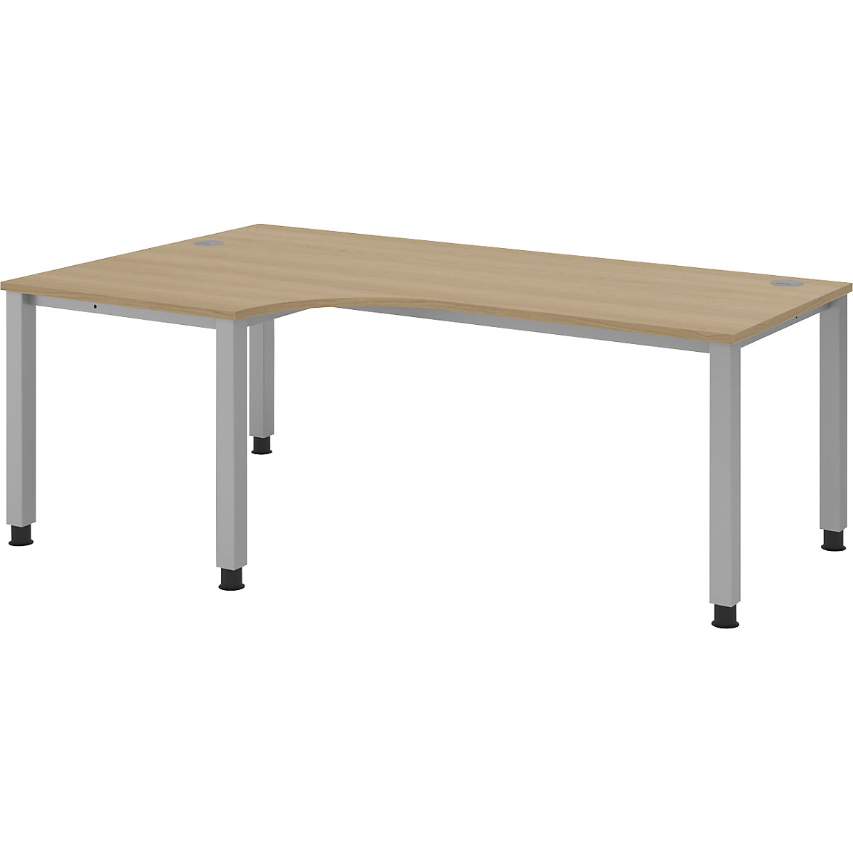 Scrivania – eurokraft pro, piano angolare, larghezza 2000 mm, alluminio brillante / quercia-0
