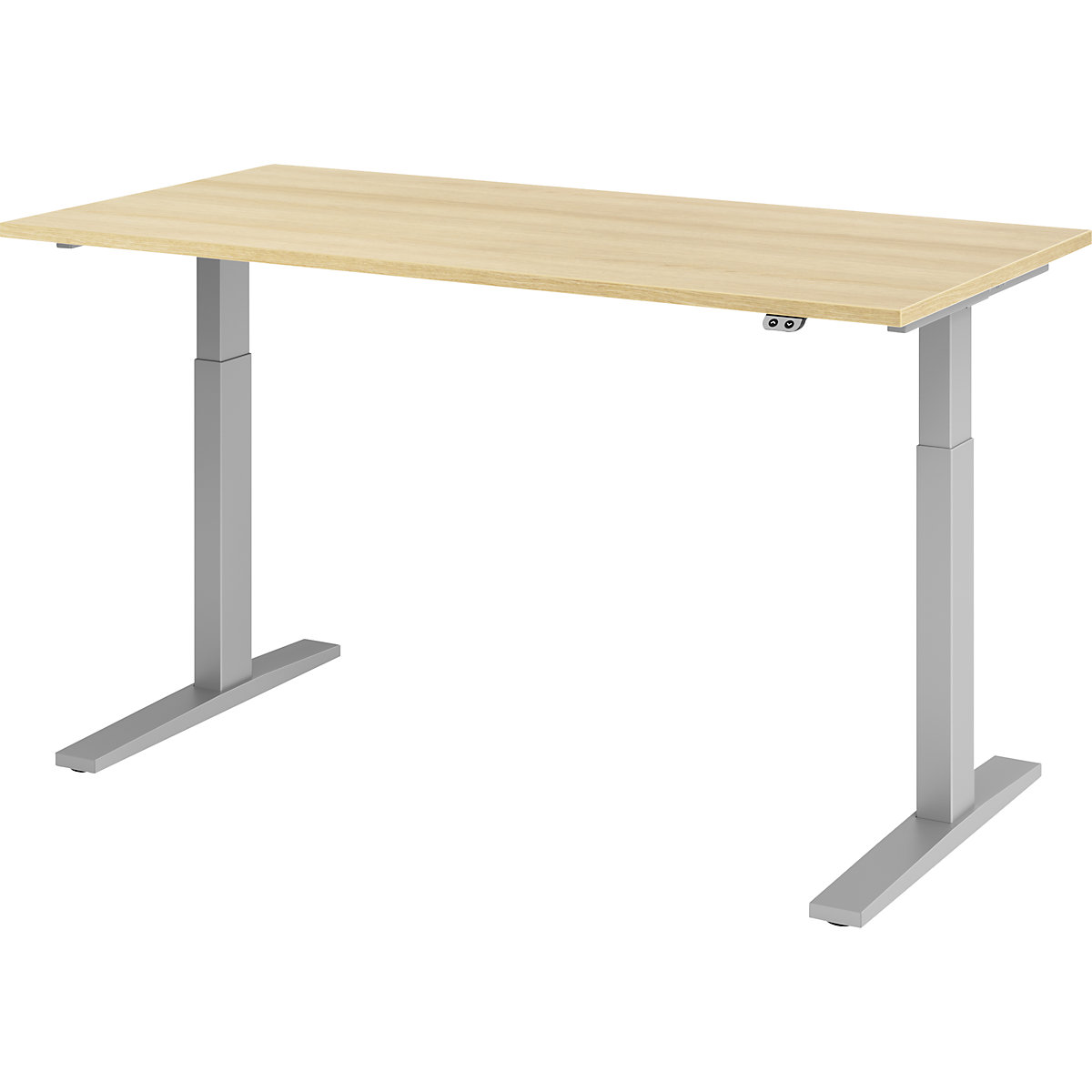 Scrivania, con regolazione elettrica dell'altezza UPLINER-K, 700 – 1200 mm, largh. x prof. 1200 x 800 mm, largh. x prof. 1600 x 800 mm, quercia/alluminio brillante-0