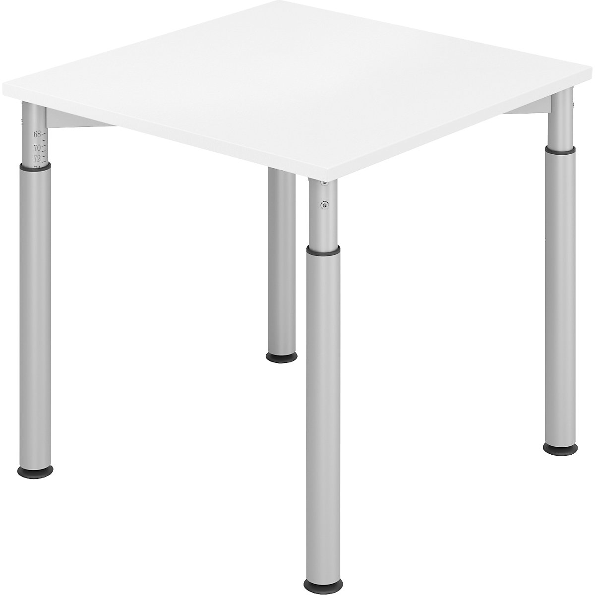 Scrivania con basamento a 4 gambe VERA-ZWO, con altezza regolabile, profondità 800 mm, larghezza 800 mm, bianco / alluminio brillante-0