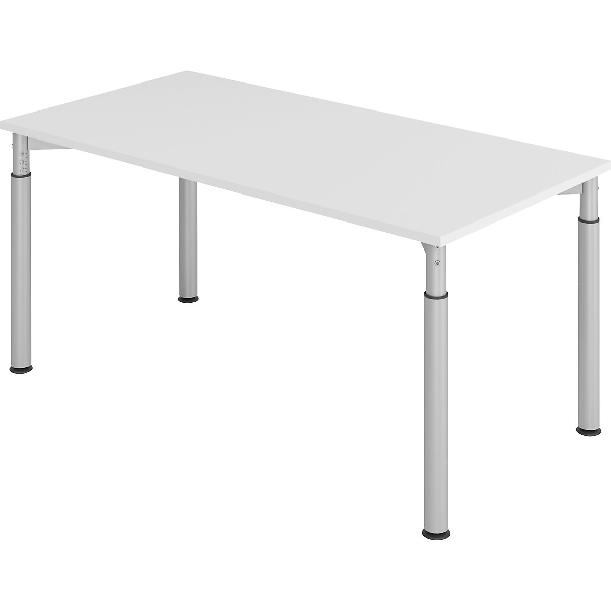 Scrivania con basamento a 4 gambe VERA-ZWO, con altezza regolabile, profondità 800 mm, larghezza 1600 mm, grigio chiaro / alluminio brillante-0