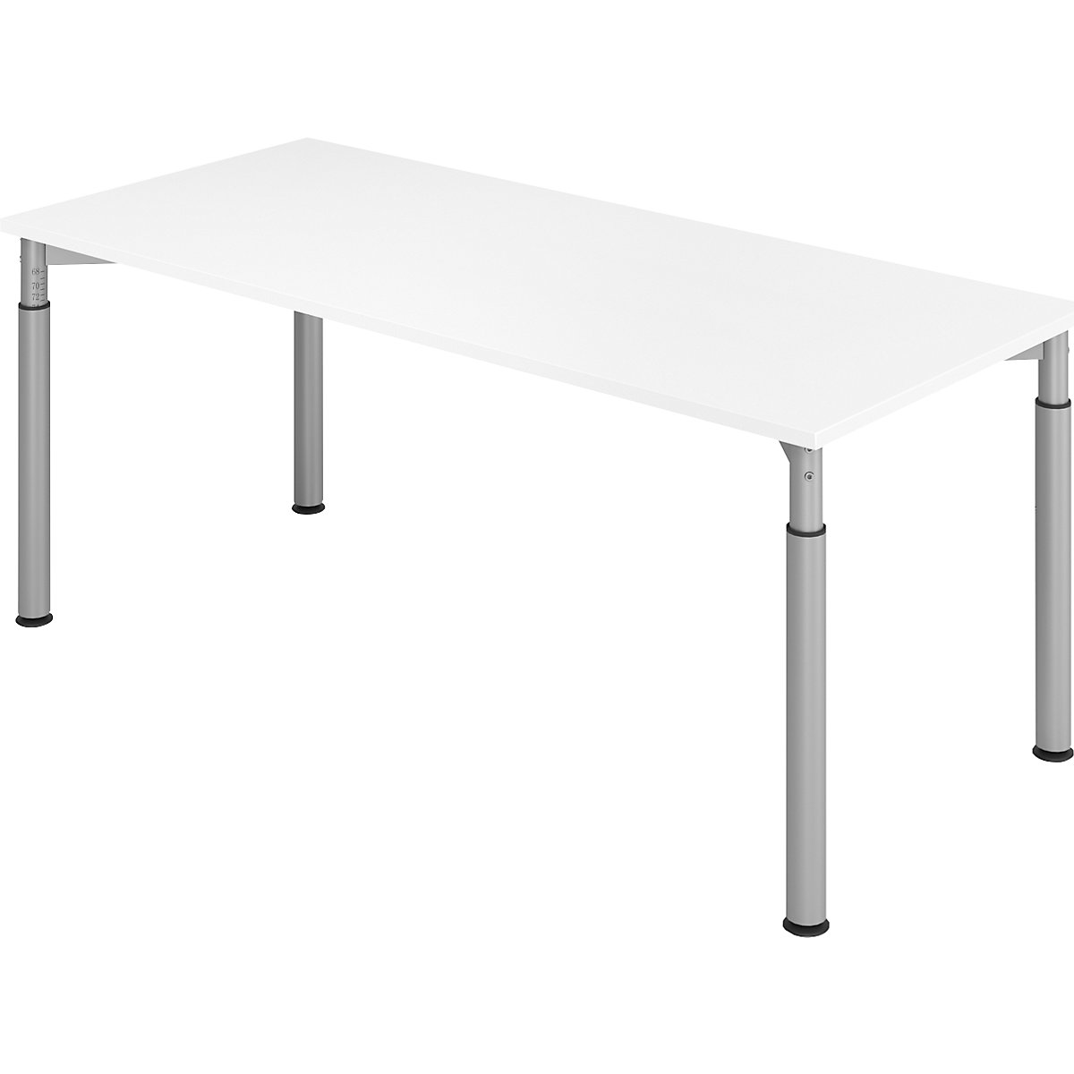 Scrivania con basamento a 4 gambe VERA-ZWO, con altezza regolabile, profondità 800 mm, larghezza 1800 mm, bianco / alluminio brillante-0