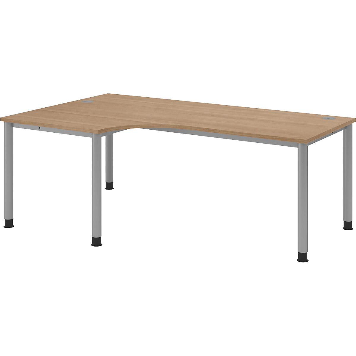 Scrivania a forma libera, alt. x largh. x prof. 760 x 2000 x 1200 mm, alluminio brillante / noce-0