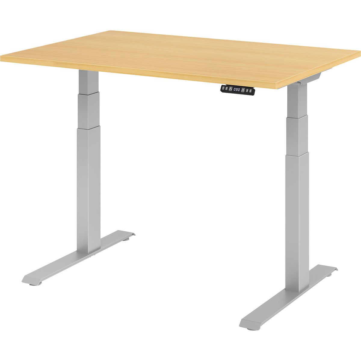 Biurko, z elektryczną regulacją wysokości UPLINER-K, z włącznikiem funkcji pamięci, szer. x głęb. 1200 x 800 mm, buk/srebrne aluminium-0