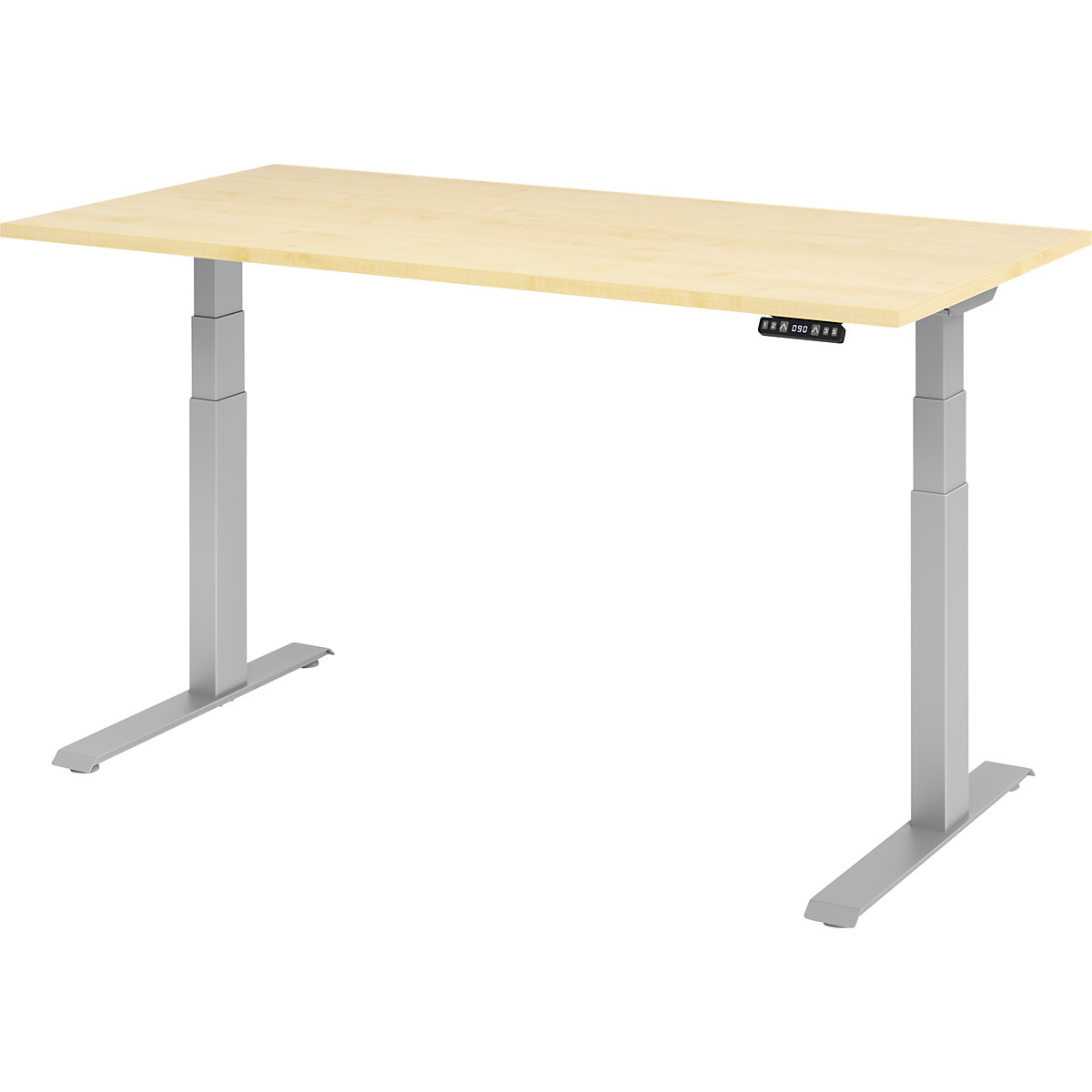 Biurko, z elektryczną regulacją wysokości UPLINER-K, z włącznikiem funkcji pamięci, szer. x głęb. 1600 x 800 mm, klon/srebrne aluminium-0