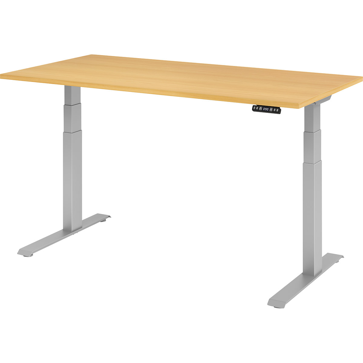 Biurko, z elektryczną regulacją wysokości UPLINER-K, z włącznikiem funkcji pamięci, szer. x głęb. 1600 x 800 mm, buk/srebrne aluminium-0