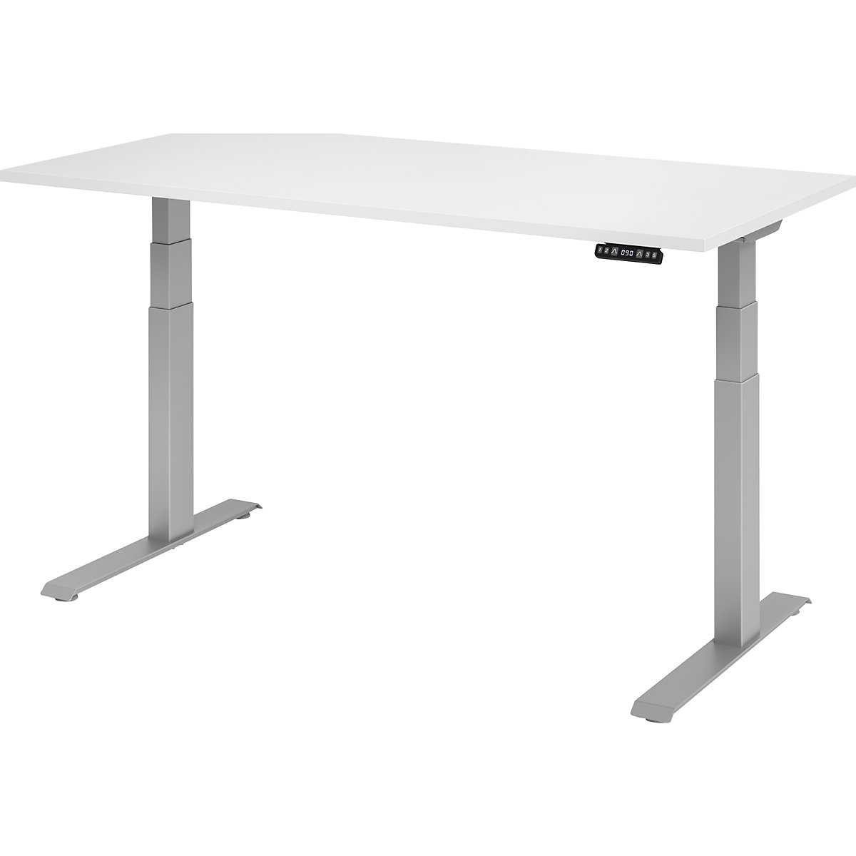 Biurko, z elektryczną regulacją wysokości UPLINER-K, z włącznikiem funkcji pamięci, szer. x głęb. 1600 x 800 mm, białe/srebrne aluminium-0