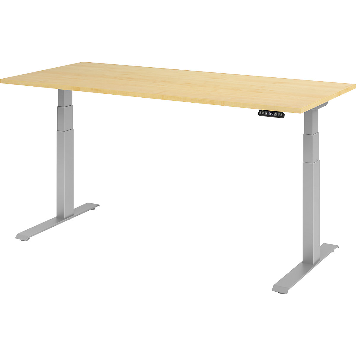 Biurko, z elektryczną regulacją wysokości UPLINER-K, z włącznikiem funkcji pamięci, szer. x głęb. 1800 x 800 mm, klon/srebrne aluminium-0