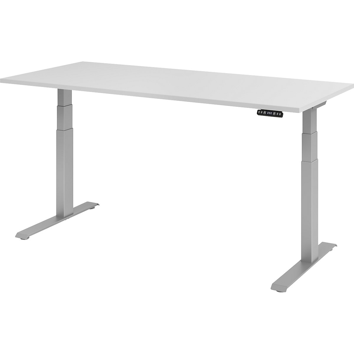 Biurko, z elektryczną regulacją wysokości UPLINER-K, z włącznikiem funkcji pamięci, szer. x głęb. 1800 x 800 mm, jasnoszare/srebrne aluminium-0