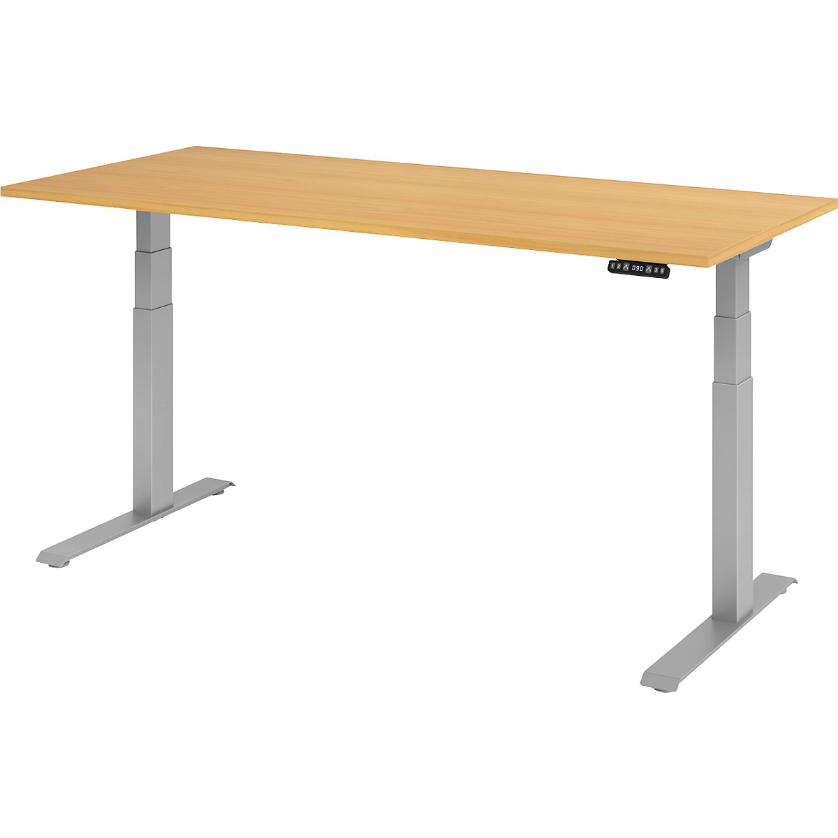 Biurko, z elektryczną regulacją wysokości UPLINER-K, z włącznikiem funkcji pamięci, szer. x głęb. 1800 x 800 mm, buk/srebrne aluminium-0