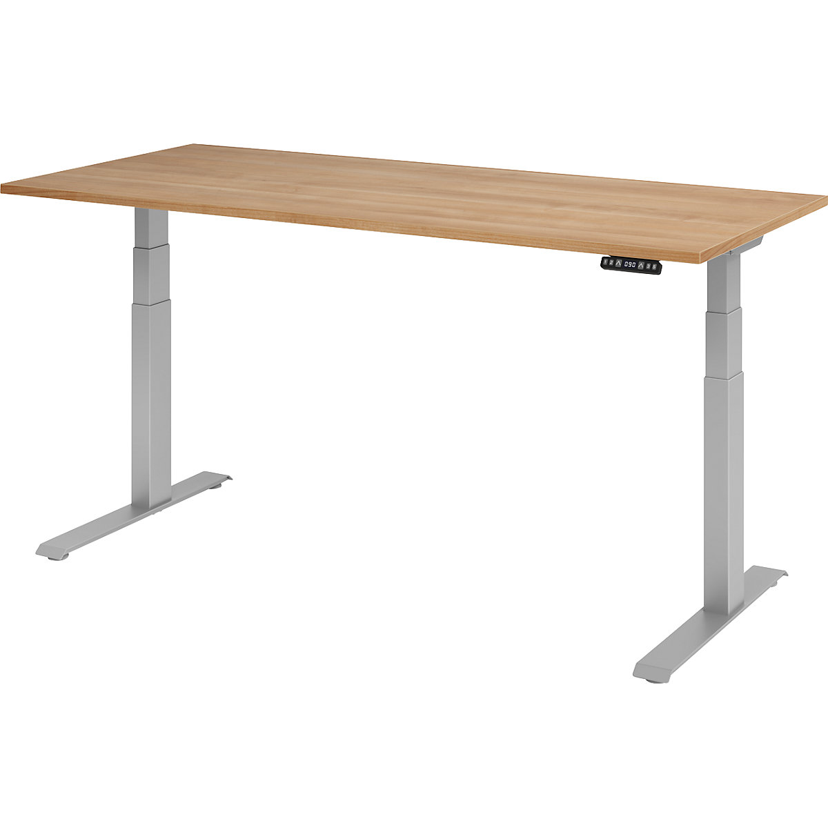 Biurko, z elektryczną regulacją wysokości UPLINER-K, z włącznikiem funkcji pamięci, szer. x głęb. 1800 x 800 mm, orzech/srebrne aluminium-0