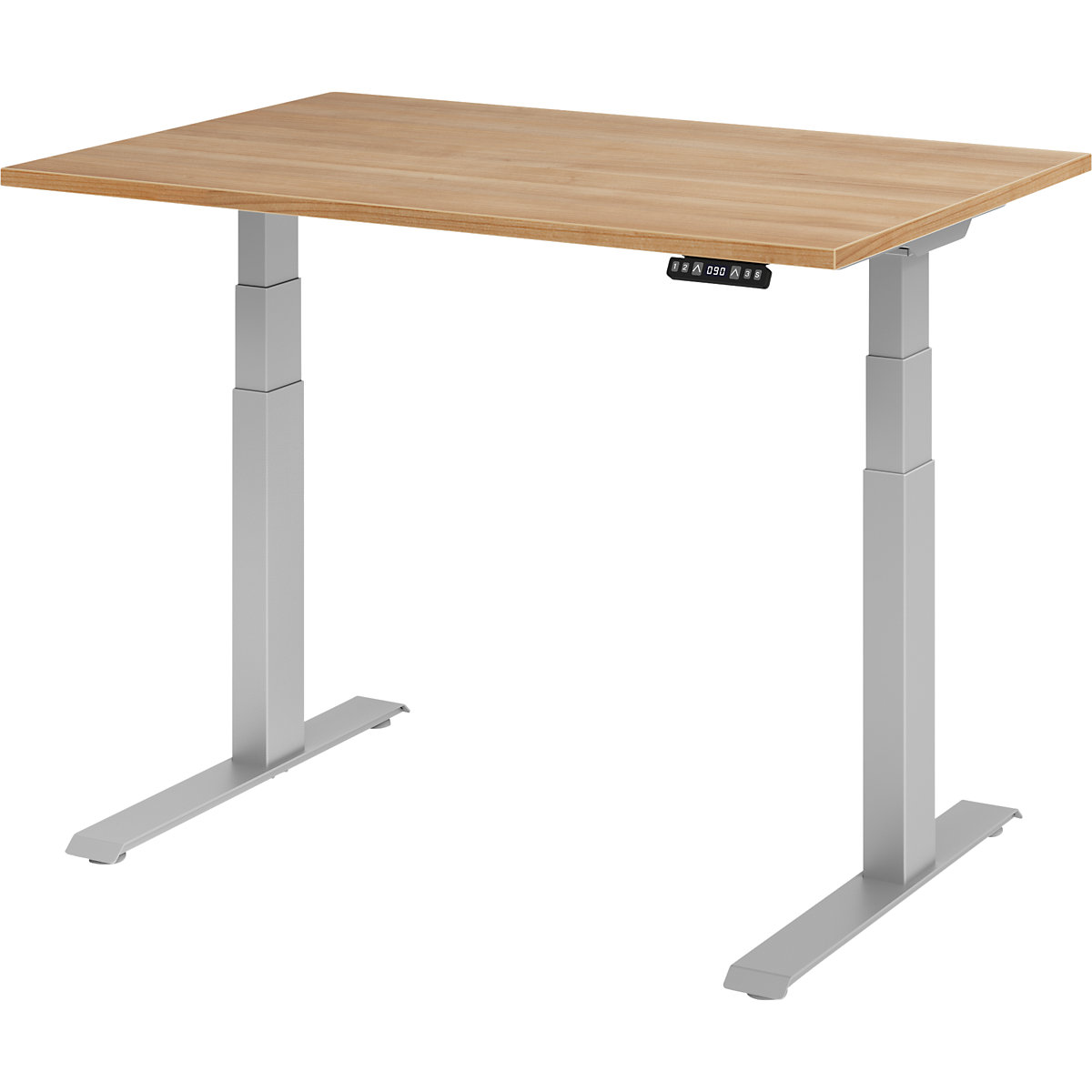 Birou, reglabil electric pe înălțime UPLINER-K, cu comutator cu memorie, lăț. x ad. 1200 x 800 mm, nuc/argintiu aluminiu-0