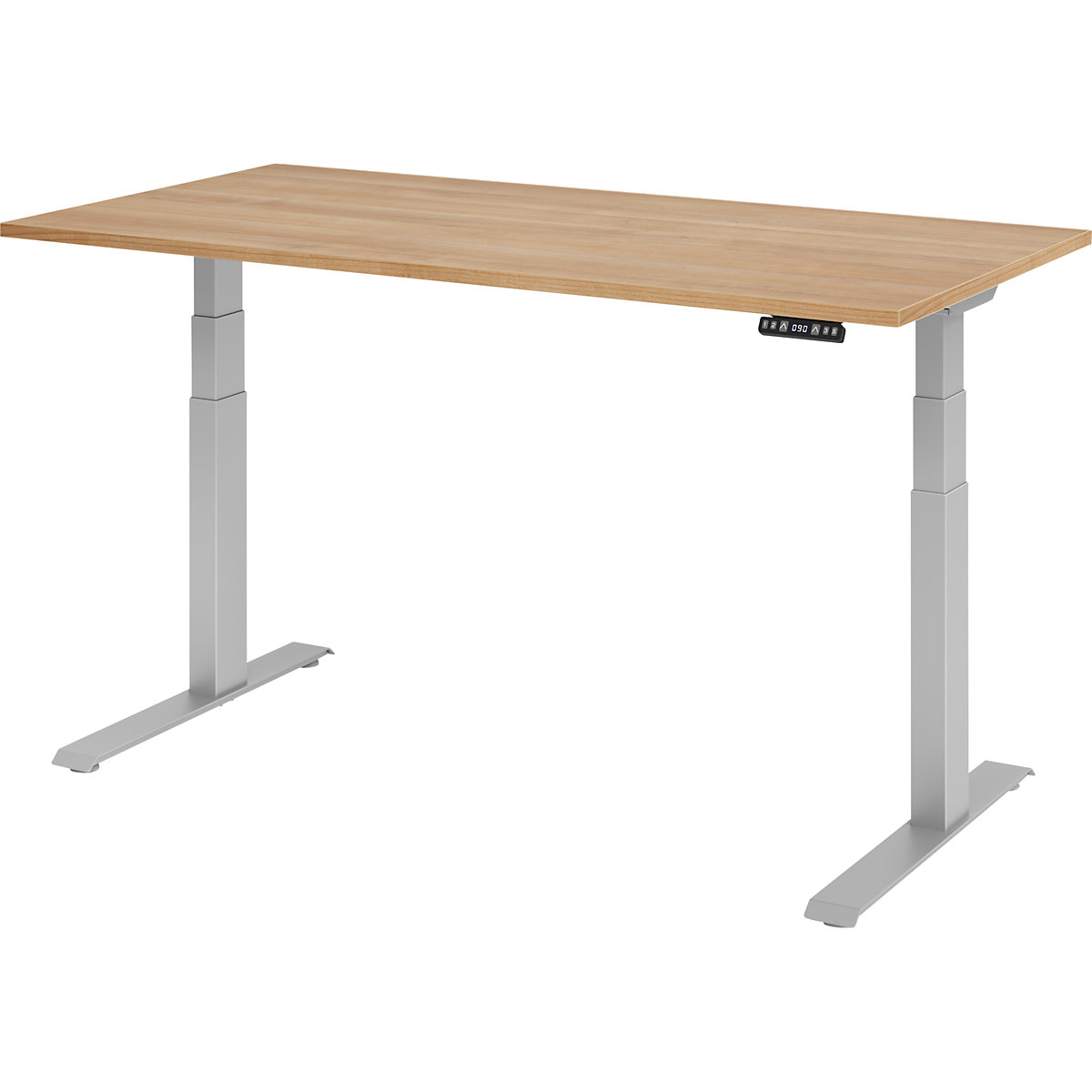 Birou, reglabil electric pe înălțime UPLINER-K, cu comutator cu memorie, lăț. x ad. 1600 x 800 mm, nuc/argintiu aluminiu-0