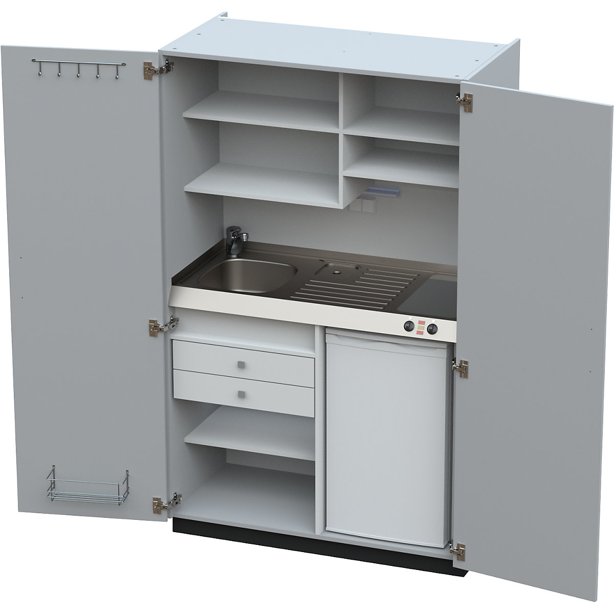 Cucina a scomparsa con ante a battente, 2 piastre di cottura in vetroceramica, lavandino a sinistra, grigio, 1956 x 1200 x 650 mm-0