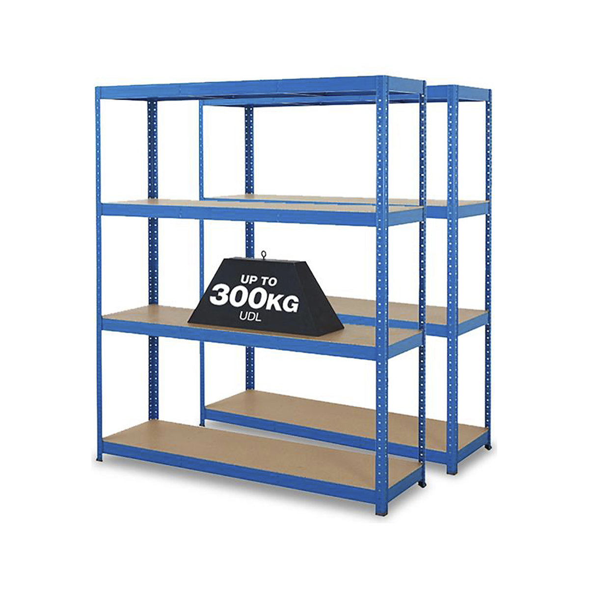 BiGDUG Essentials 300kg Blue Shelving Mega Deal, BiGDUG Essentials 300kg Blue Shelving Mega Deal, 2x BiGDUG Essentials Blue Shelving Units, 4 Shelves, 1780h x 1500w x 450d mm 300kg UDL-0