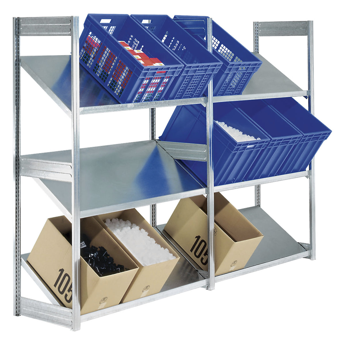 BiGDUG Inclined Shelving, BiGDUG Inclined Shelving, BiGDUG Inclined Shelving | 1850h x 1308w x 524d mm | Extension Bay | 3 Shelves | 100kg UDL-0