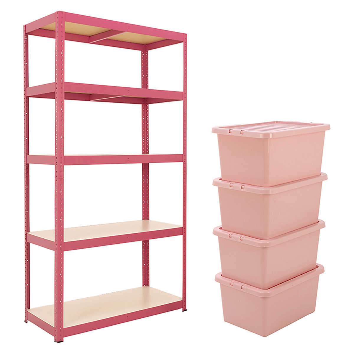 BIGDUG Pink with Purpose Shelving, BIGDUG Pink with Purpose Shelving, BiGDUG Pink With Purpose Shelving, 1790h x 900w x 450d mm, 200kg, 4x 31 Litre Pink Wham Economy Boxes-0