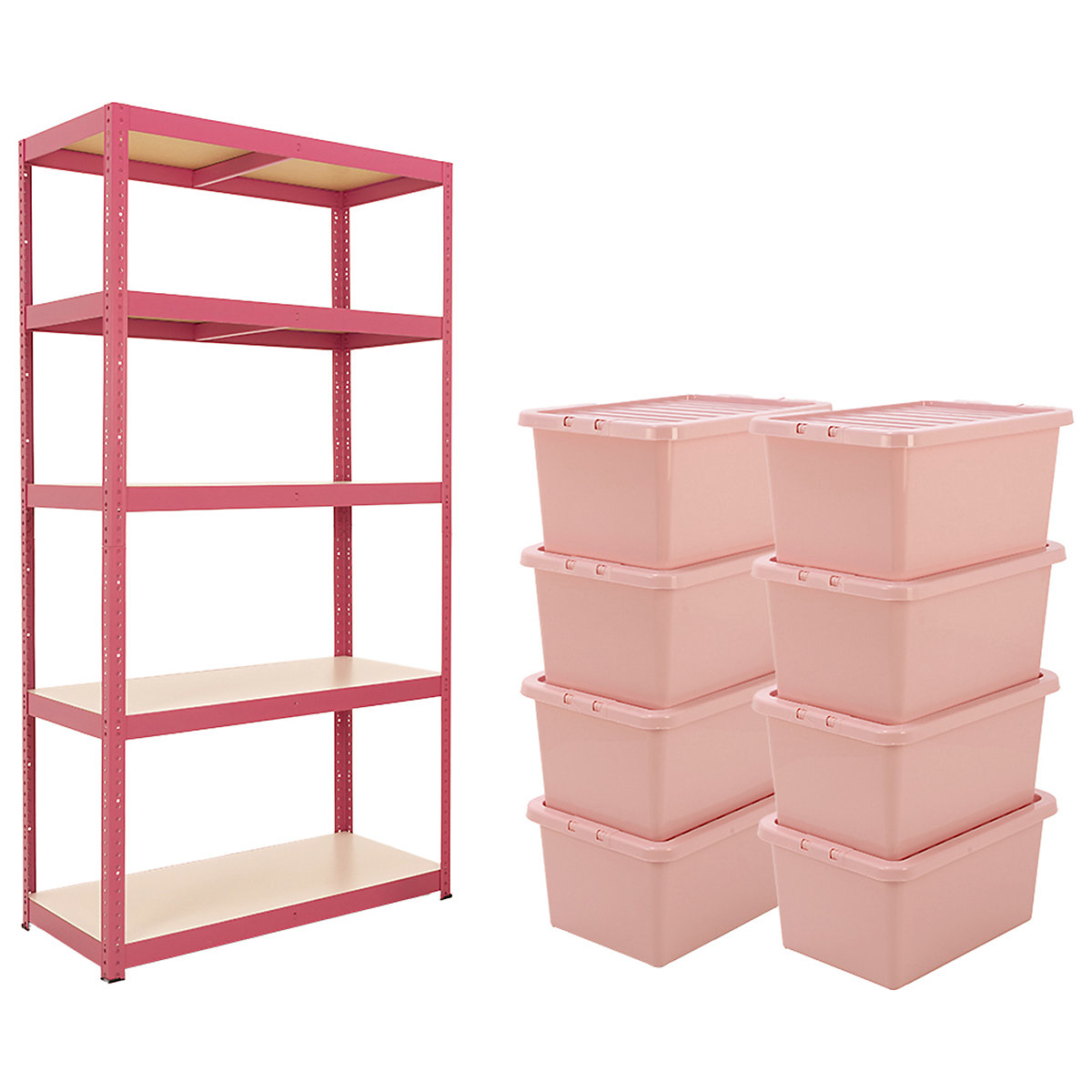 BIGDUG Pink with Purpose Shelving, BIGDUG Pink with Purpose Shelving, BiGDUG Pink With Purpose Shelving, 1790h x 900w x 450d mm, 200kg, 8x 31 Litre Pink Wham Economy Boxes-0