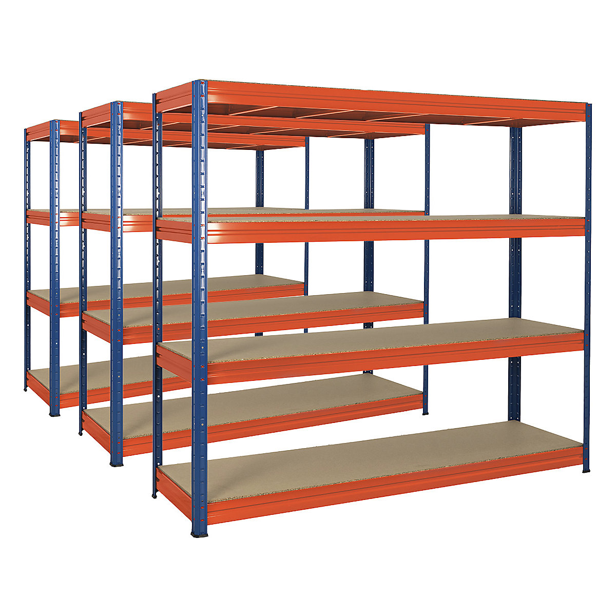 BiGDUG 500kg Industrial Shelving Mega Deal, BiGDUG 500kg Industrial Shelving Mega Deal, 3 x BiGDUG 500kg Industrial Shelving | 1970h x 2000w x 600d mm | 4 Levels | Blue & Orange | 500kg UDL-1
