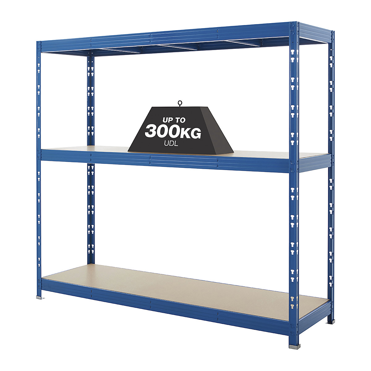 BiGDUG Essentials Medium-Duty 3 Level Shelving Unit, BiGDUG Essentials Medium-Duty 3 Level Shelving Unit, BiGDUG Essentials Medium-Duty Shelving Unit, 3 Shelves, 1860h x 2000w x 600d mm, 350kg UDL, Blue-1