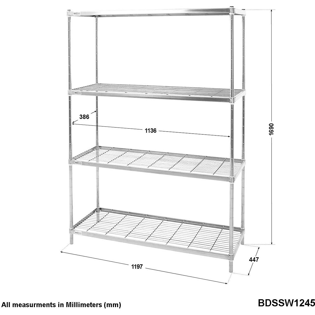 BiGDUG Stainless Steel Shelving with Wire Mesh Shelves (Product illustration 4)-3