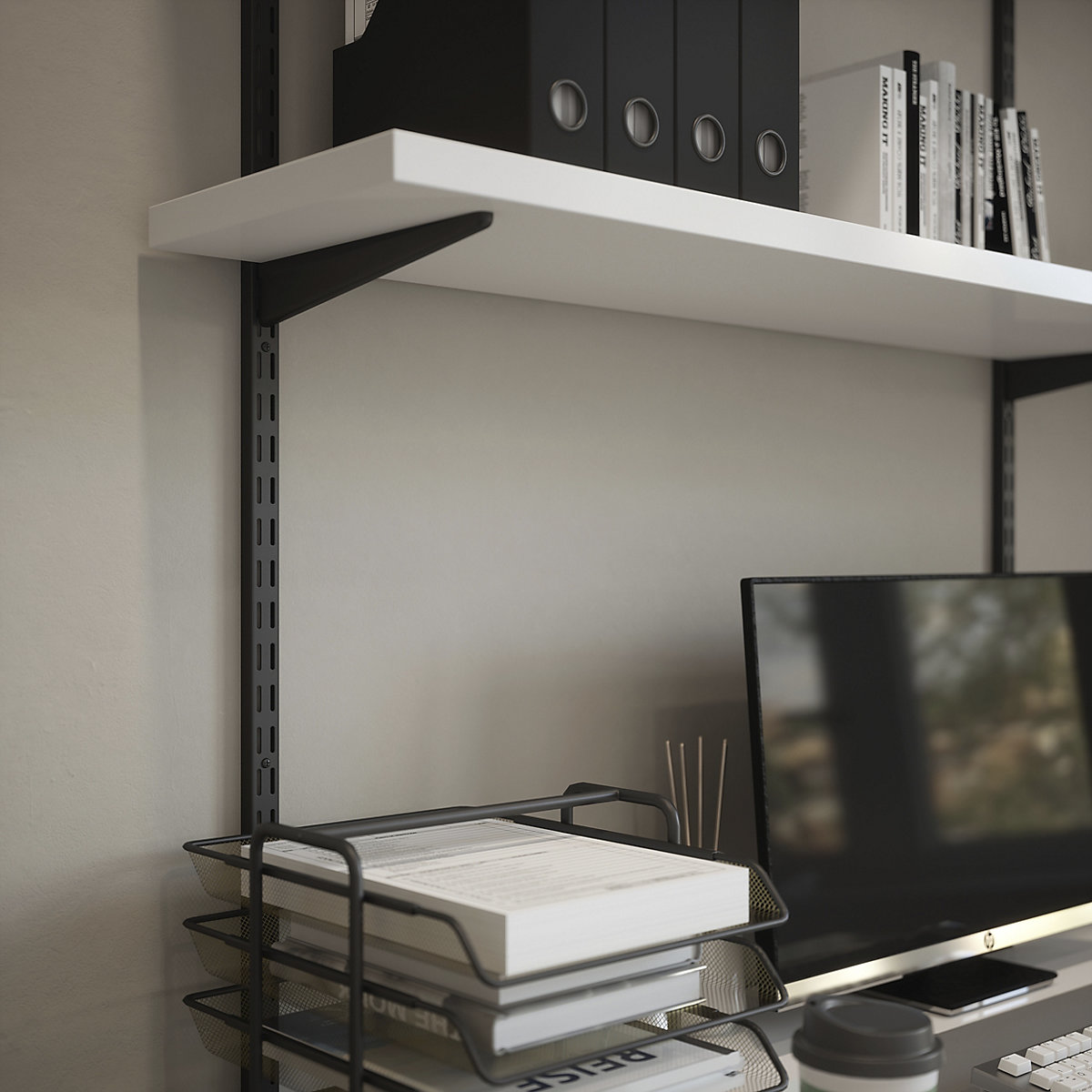 TwinSlot Light-Duty Custom-Build Wall Mounted Shelving System - Matt Black (Product illustration 8)-7