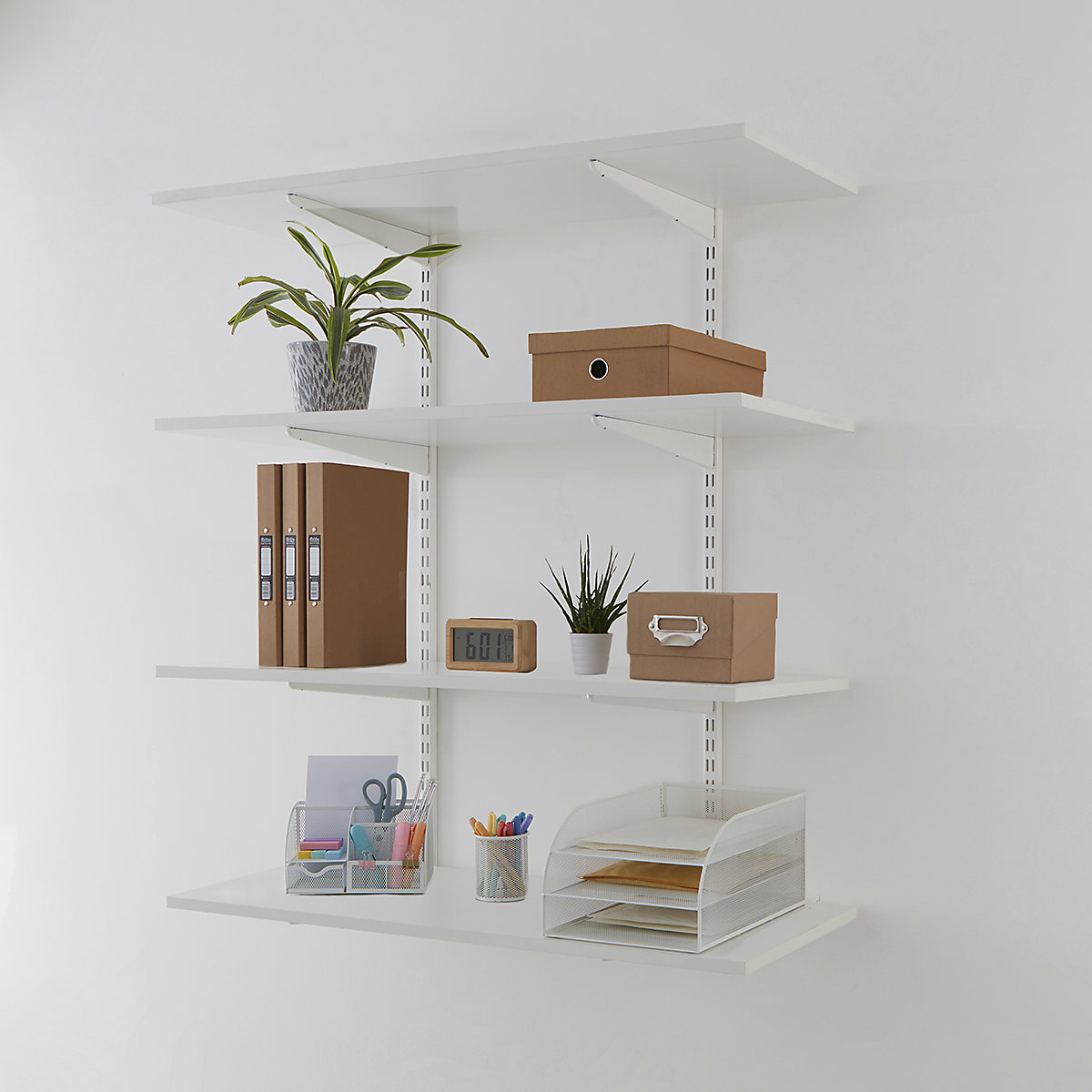 TwinSlot Light-Duty Custom-Build Wall Mounted Shelving System - Matt White (Product illustration 7)-6