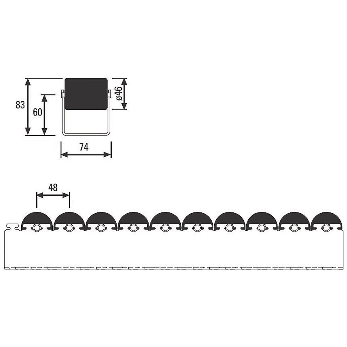 Heavy Duty Roller Track with Black PVC Rollers (Product illustration 2)-1