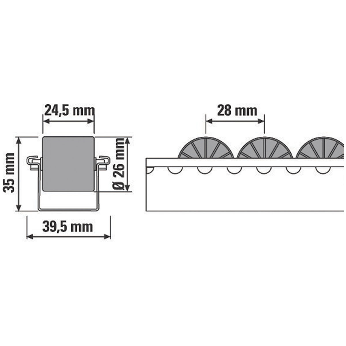 Medium Duty Roller Track with ESD Black Rollers & Steel Axle (Product illustration 2)-1