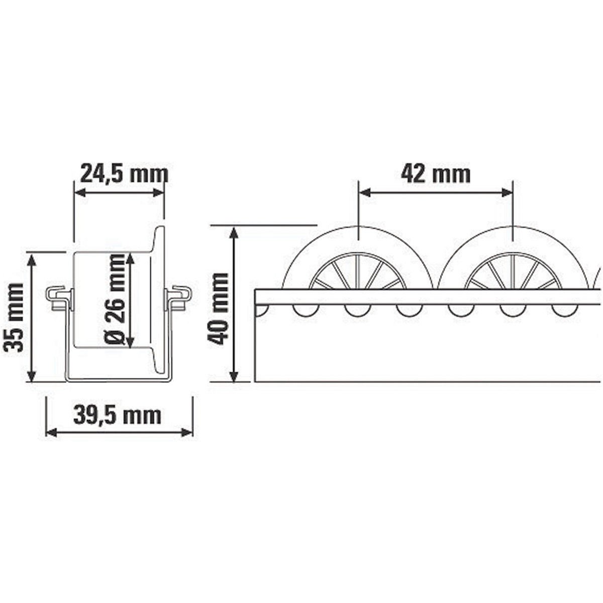 Medium Duty Roller Track with Flanged White Plastic Rollers (Product illustration 3)-2