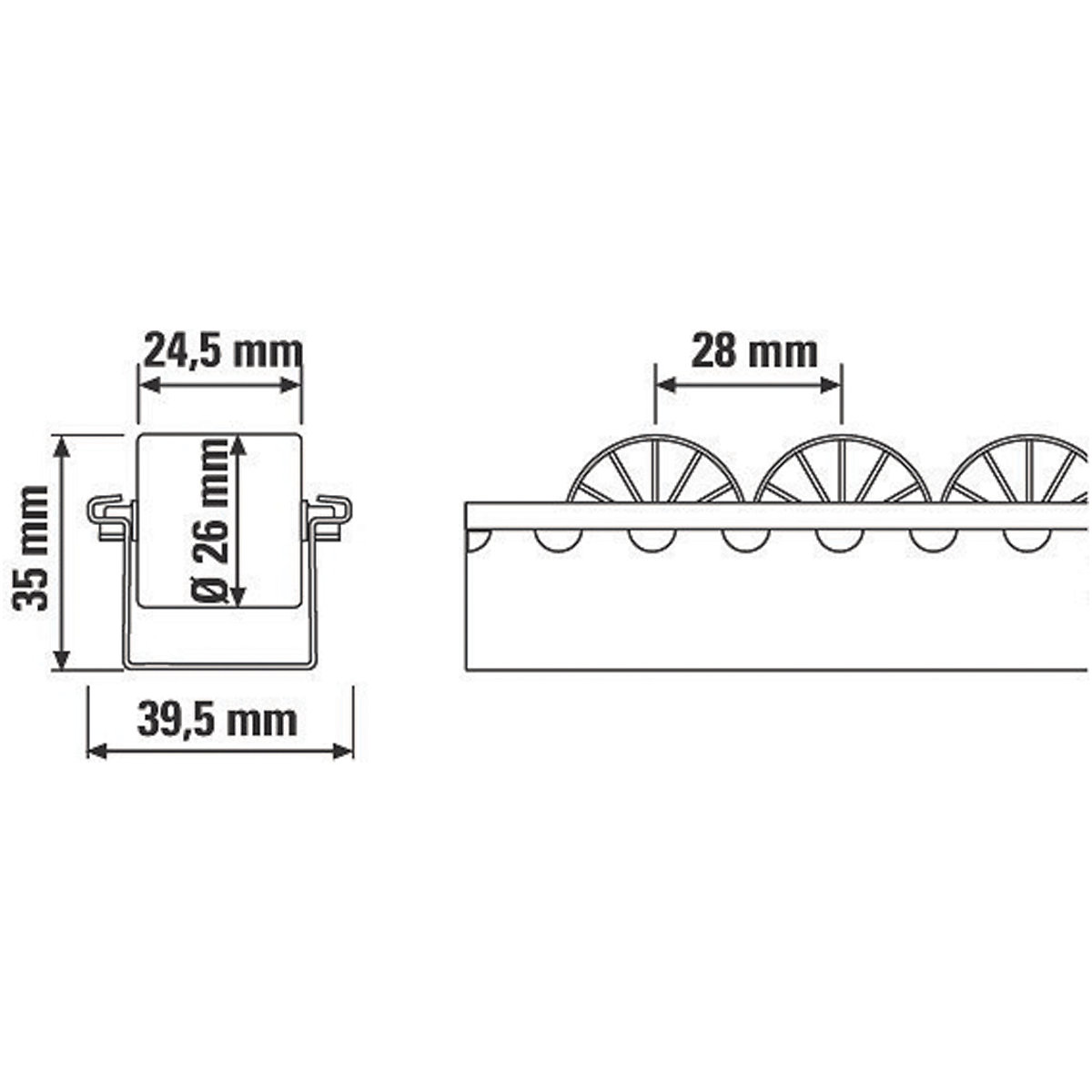 Medium Duty Roller Track with White Plastic Rollers (Product illustration 3)-2