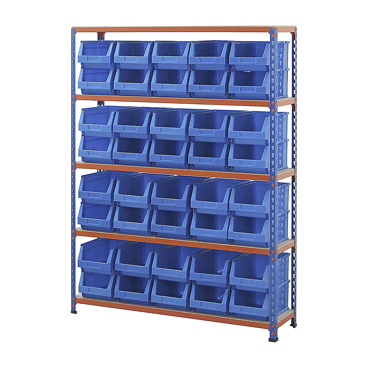 BiG200 Small Parts Storage Shelving Kits, BiG200 Small Parts Storage Shelving Kits, BiG200 Shelving with Plastic Parts Bins | 1600h x 1220w x 305d mm | 140kg UDL | 40x Blue B54 Bins | Silver-5