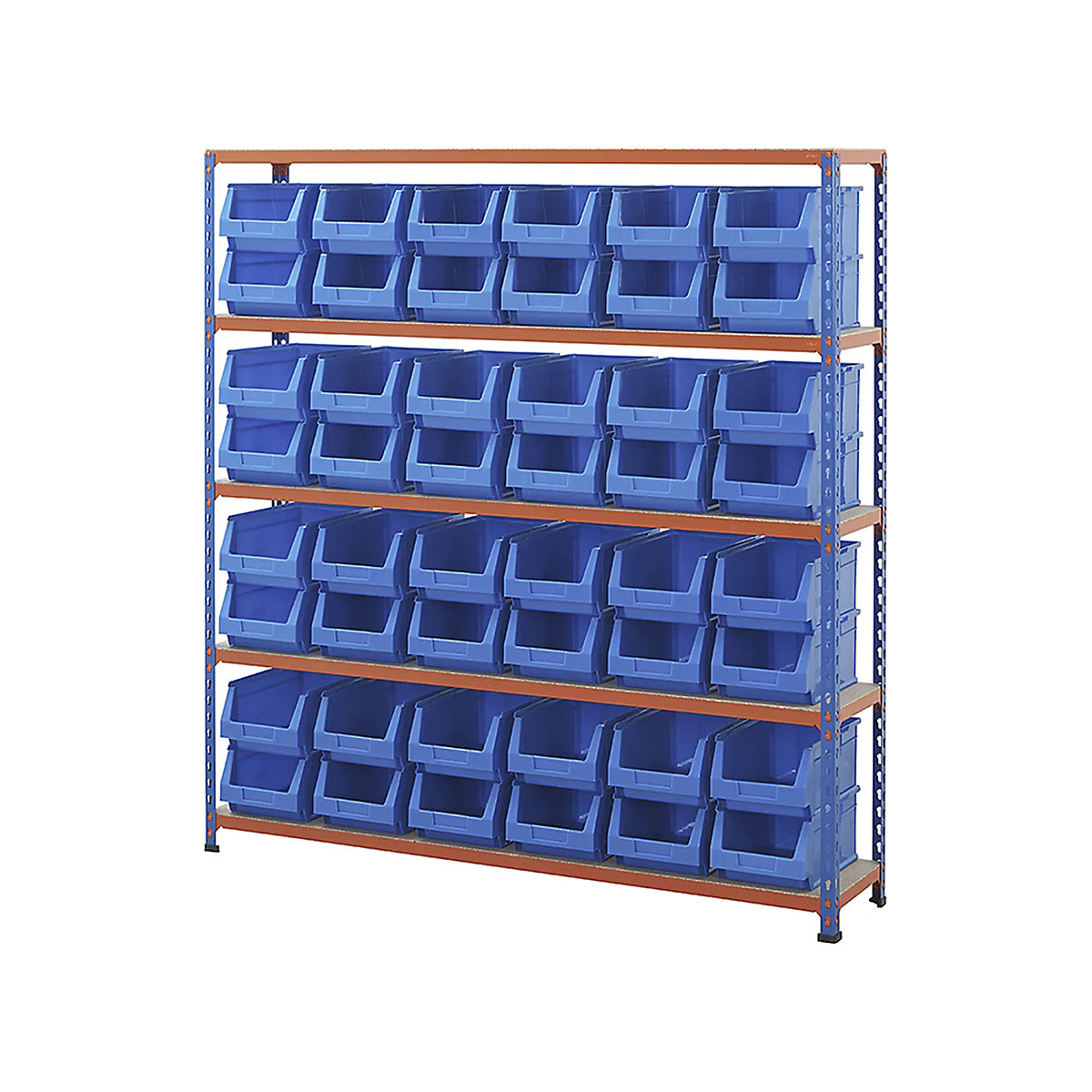 BiG200 Small Parts Storage Shelving Kits, BiG200 Small Parts Storage Shelving Kits, BiG200 Shelving with Plastic Parts Bins | 1600h x 1525w x 305d mm | 90kg UDL | 48x Blue B54 Bins | Silver-9