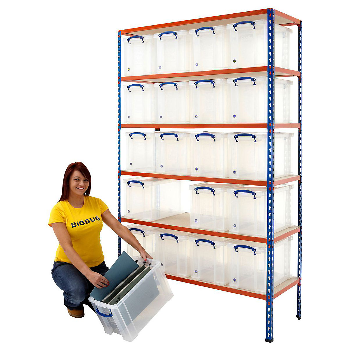 BiG340 Shelving With Really Useful Boxes, BiG340 Shelving With Really Useful Boxes, BiG340 Shelving | 1980h x 1220w x 455d mm | 6 Levels | Grey | 200kg UDL with 20 x 24 Litre Clear Really Useful Boxes-15
