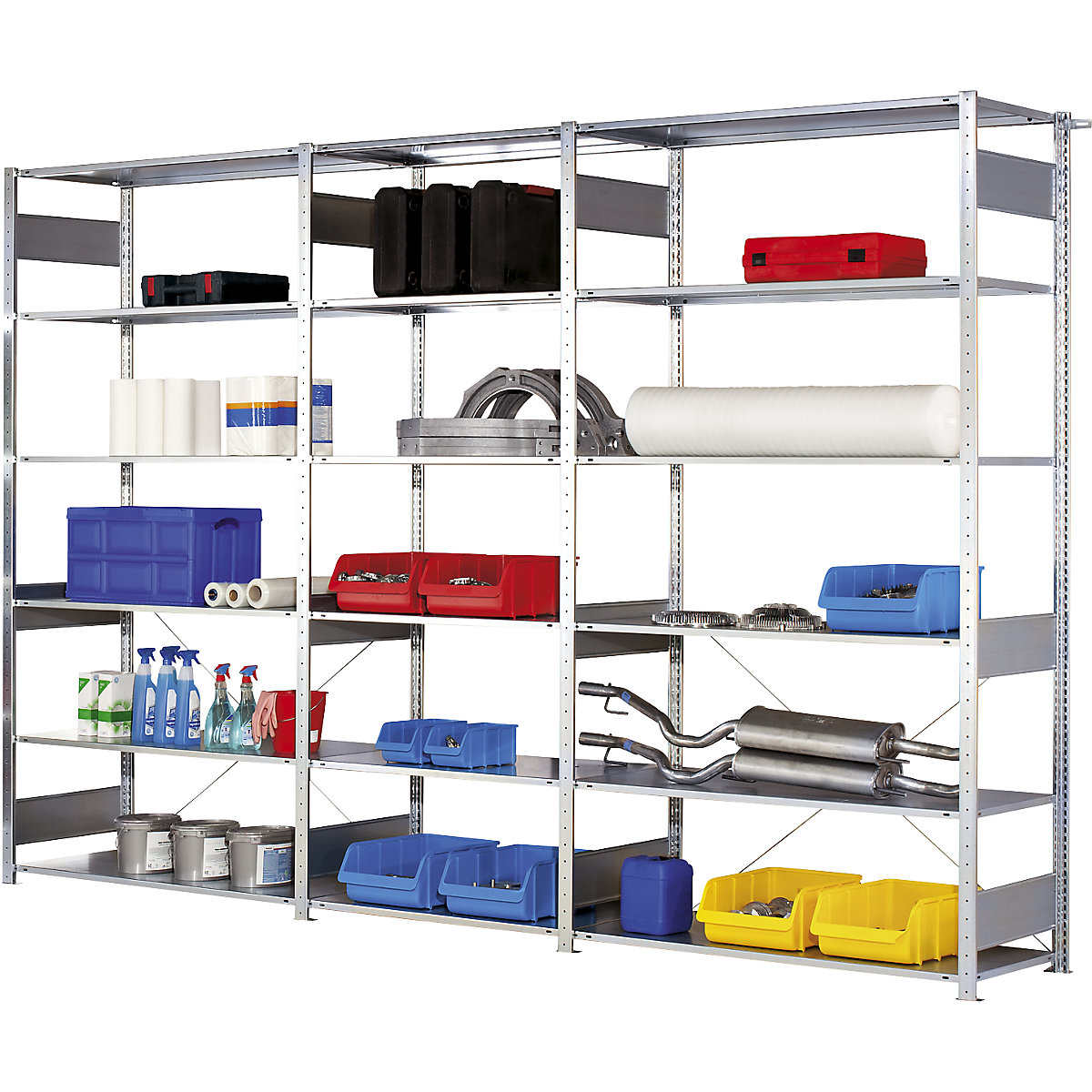 Boltless shelving unit – eurokraft pro, single row, shelf WxD 1000 x 400 mm, zinc plated, height 2500 mm, standard shelf unit-1