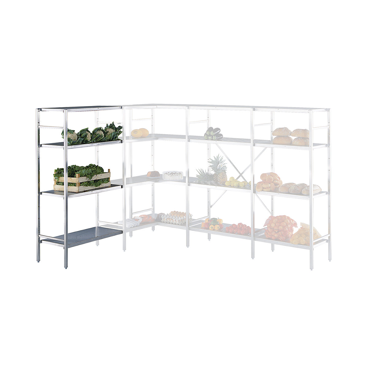Stainless steel boltless shelf unit, 4 smooth shelves (Product illustration 2)-1