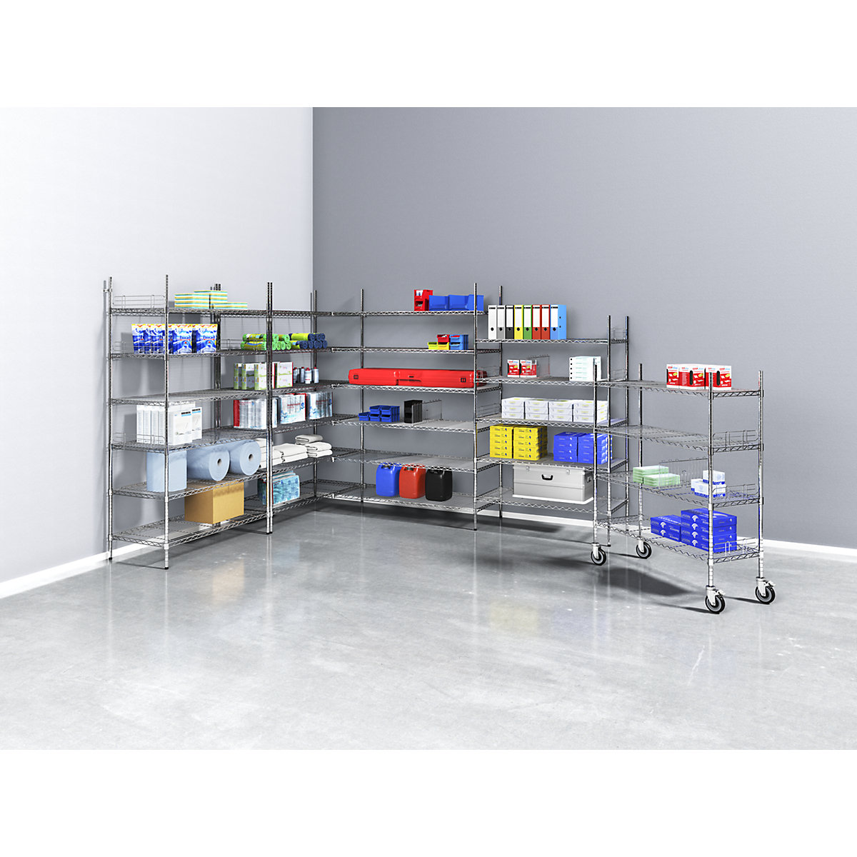 Steel wire mesh shelf unit, chrome plated (Product illustration 4)-3
