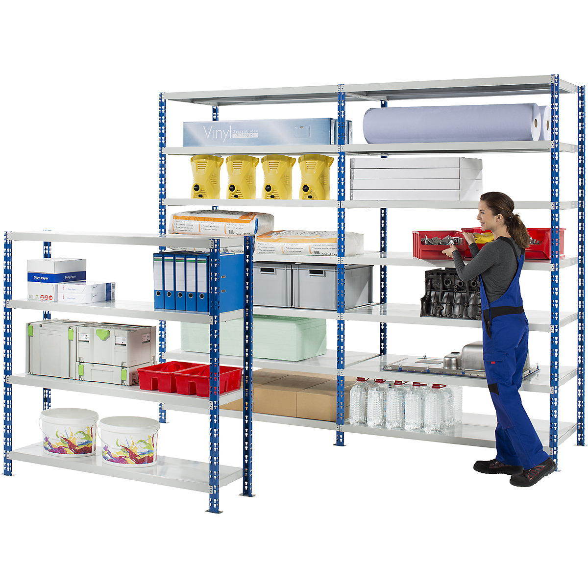 Wide span boltless shelf unit with sheet steel shelves – eurokraft basic (Product illustration 2)-1
