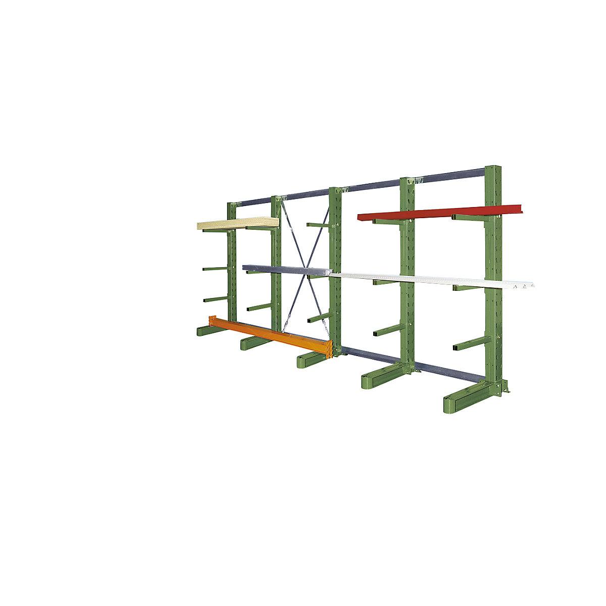 Complete cantilever racking unit – eurokraft pro, stand height 2100 mm, length 4100 mm, depth 400 mm, single sided, green-1