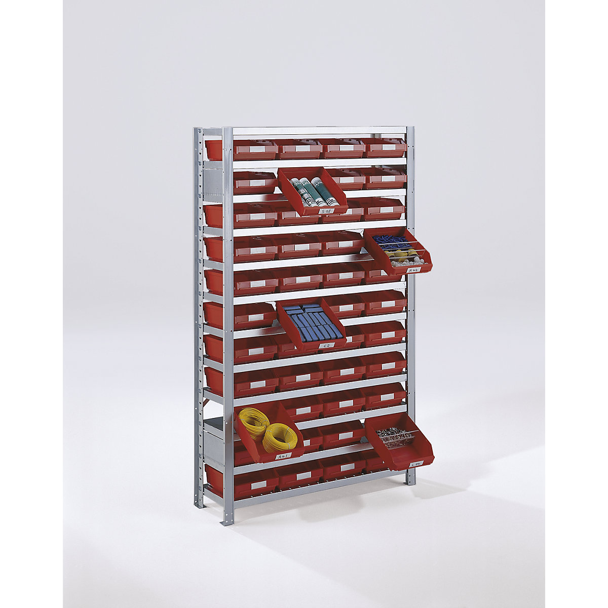 Boltless shelving unit with shelf bins – STEMO (Product illustration 2)-1