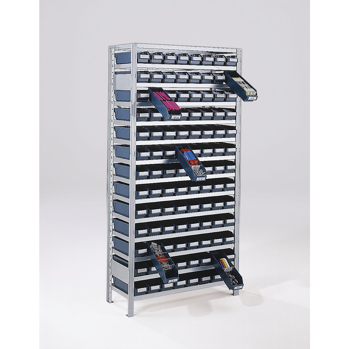 Boltless shelving unit with shelf bins – STEMO (Product illustration 2)-1