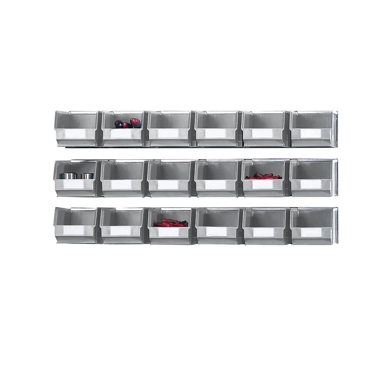 Set of suspension rails with open fronted storage bins